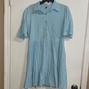 Sky Blue Midi Dress with Button-Up Front